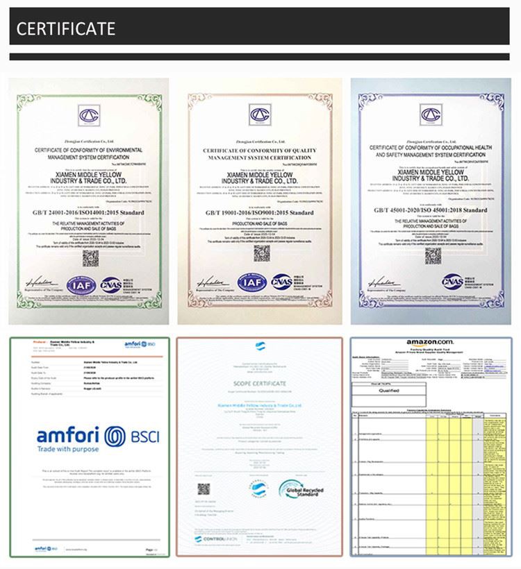 certificates of zipper closure shopping bag